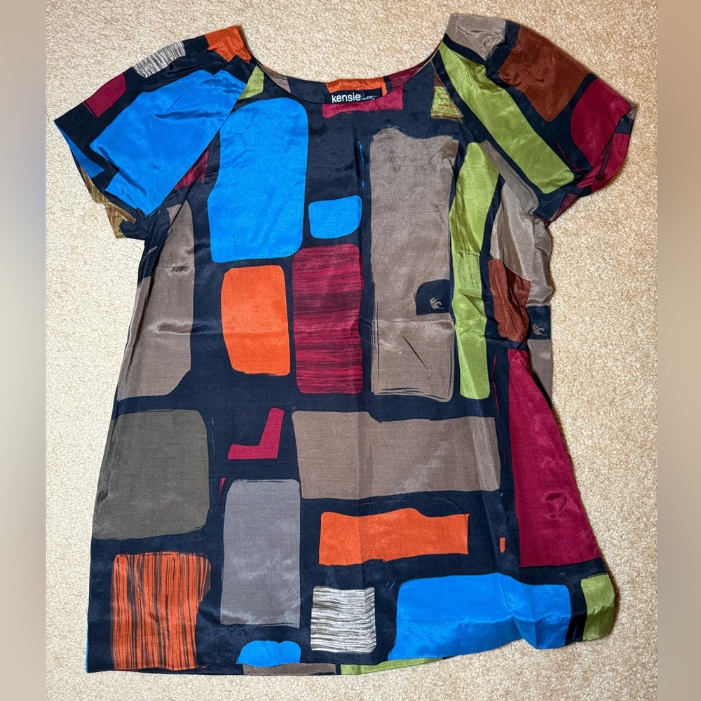Kensie Women's Multicolor Geometric Short Sleeve Top